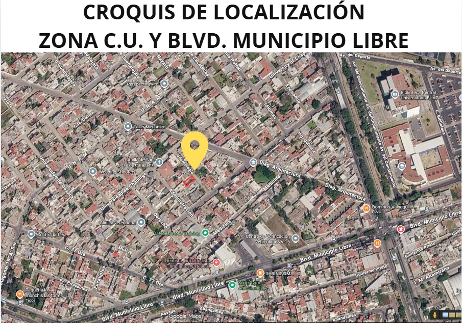 Ubicación del terreno cerca de C.U. BUAP